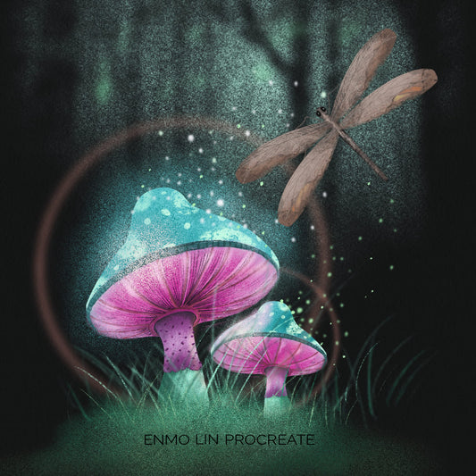 iPad Procreate online class 夜光香菇與枯葉蜻蜓